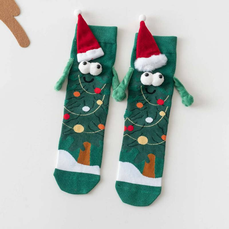 Christmas Tree Knit Hand Holding Quarter Socks - A - EU36-42(US3-8.5) - image 2