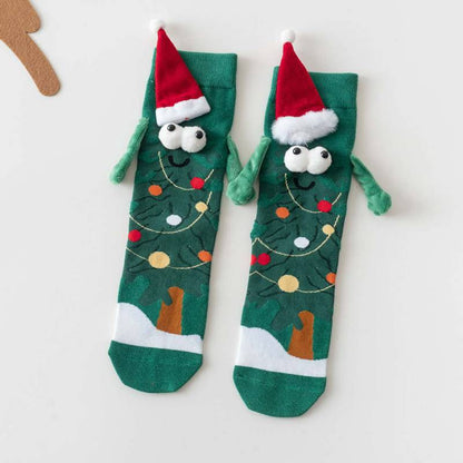 Christmas Tree Knit Hand Holding Quarter Socks - A - EU36-42(US3-8.5) - image 2