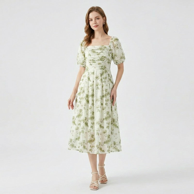 Botanical Square Neck Midi Dress - image 1