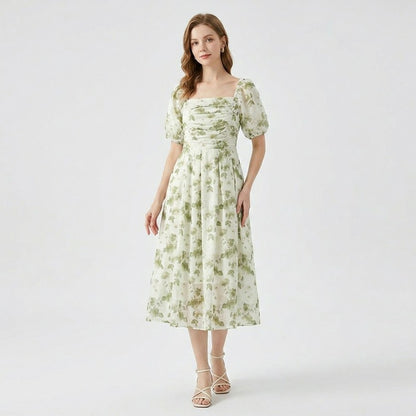 Botanical Square Neck Midi Dress - image 1
