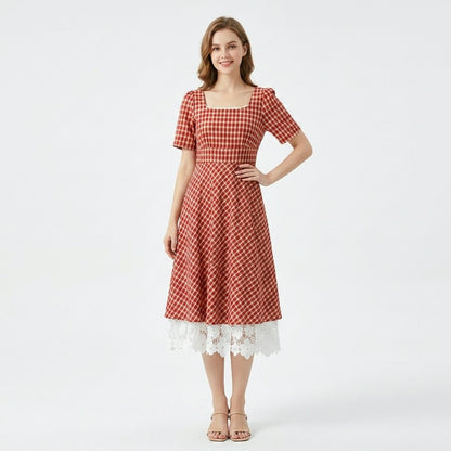 Vintage Gingham Lace Maxi Dress - image 7