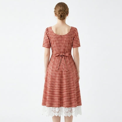 Vintage Gingham Lace Maxi Dress - image 10