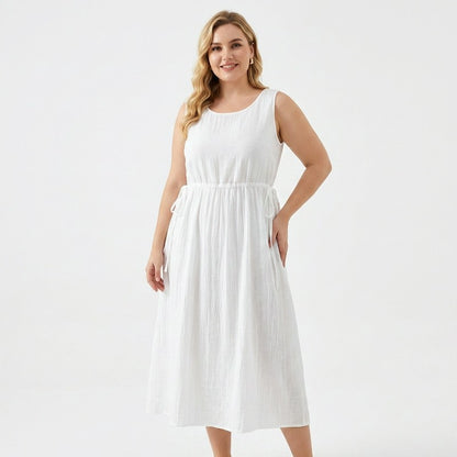 Ramie Lyocell Drawstring Midi Dress - image 1