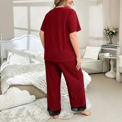 Burgundy Contrast Trim Pajama Set - image 6