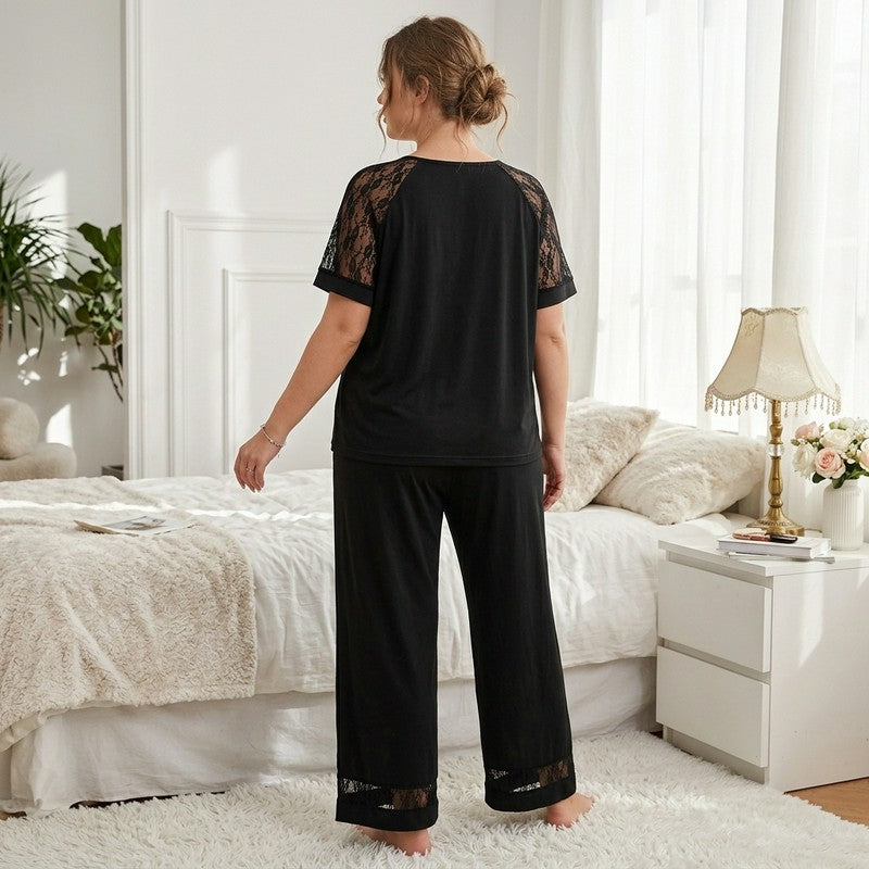 V Neck Lace Trim Pajama Set - image 2