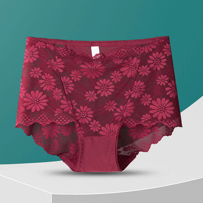 High-Waisted Floral Lace Panty(5 Pairs) - Wine - 4XL - image 14