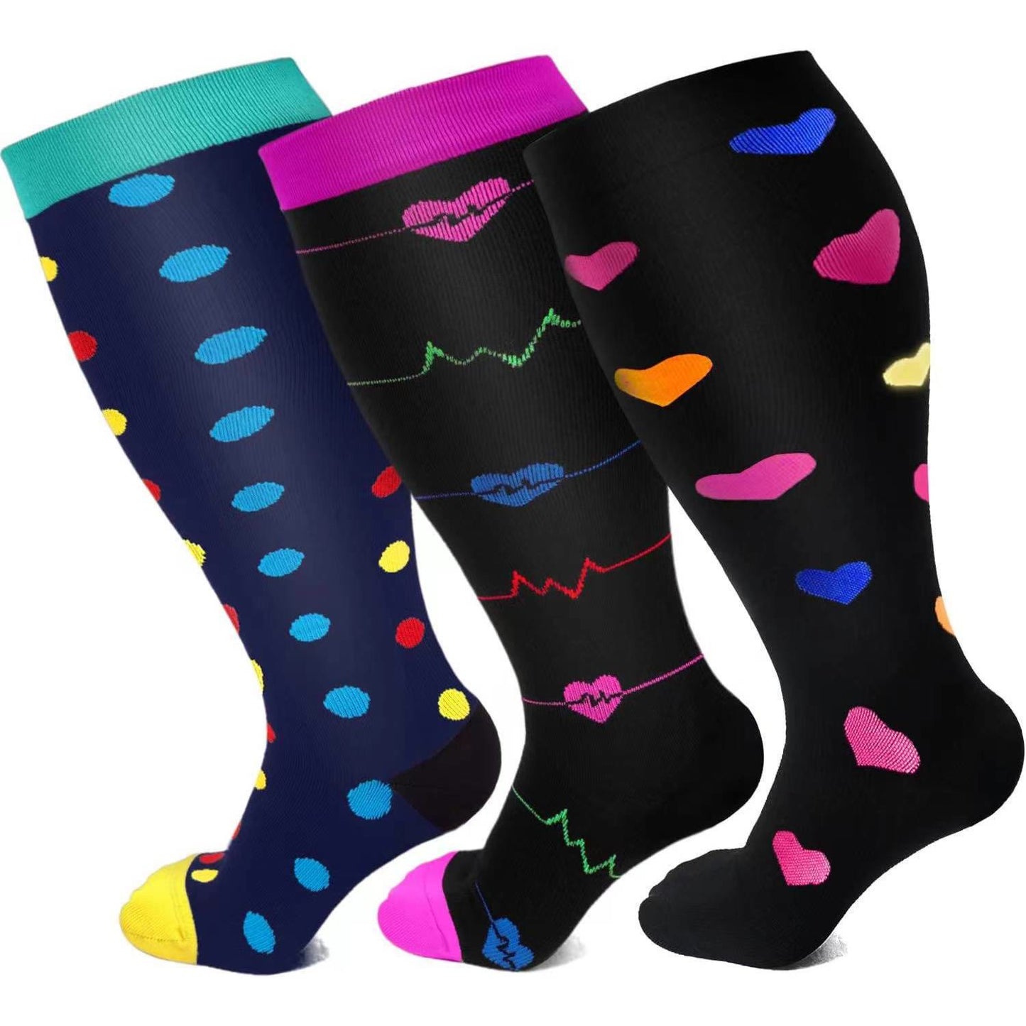Colorful Pattern Plus Size Compression Socks 2XL-7XL(3 Pairs) - Multicolor - 7XL - image 3