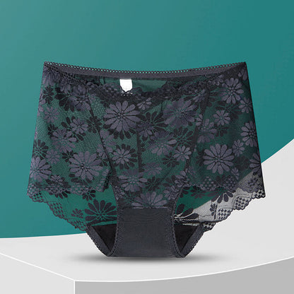 High-Waisted Floral Lace Panty(5 Pairs) - Black - 4XL - image 13