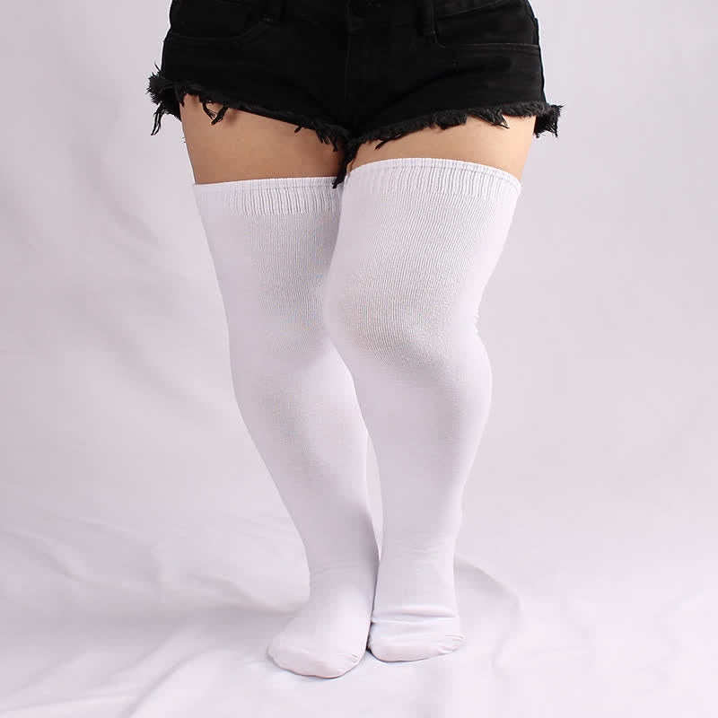 White Cotton Thigh High Socks - White - image 0