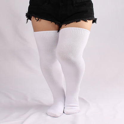 White Cotton Thigh High Socks - White - image 0