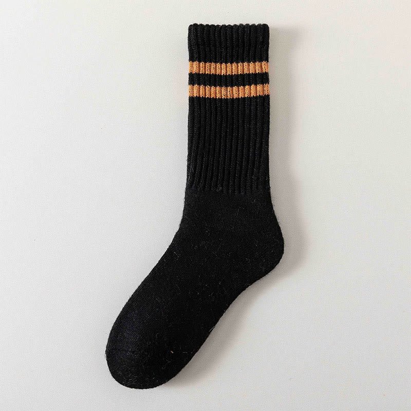 Plus Size Striped Warm Wool Quarter Socks(5 Pairs) - Black - EU36-44(US3-10) - image 7