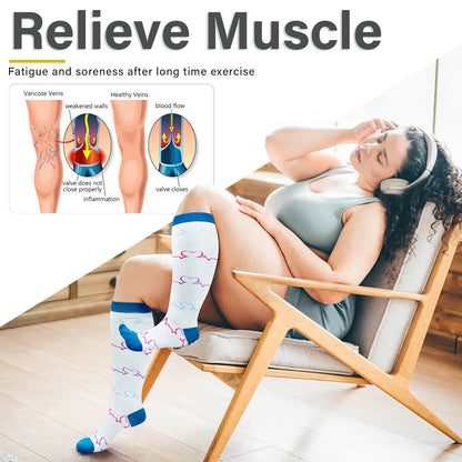 White Electrocardiogram Plus Size Compression Socks(3 Pairs)