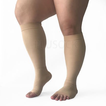 Plus Size Compression Socks Wide Calf Open Toe - Skin - 7XL - image 1