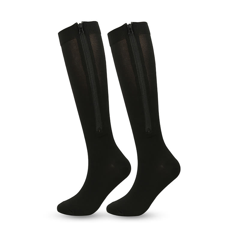 Zipper Knee High Compression Socks(3 Pairs) - Black - 2XL - image 2