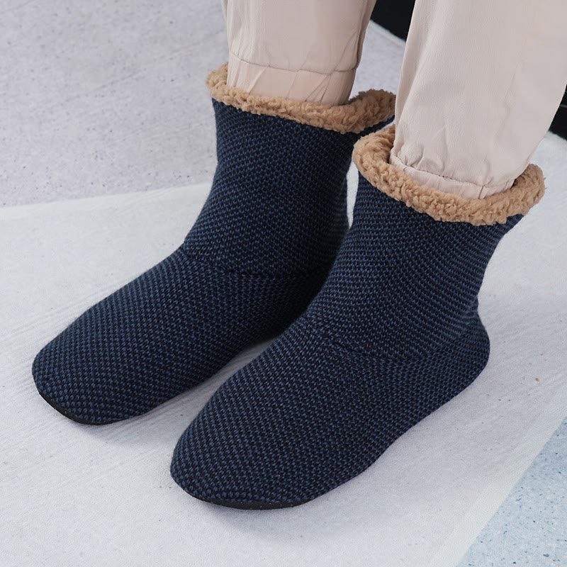 Plus Size Non Slip Fleece Slipper Socks(2 Pairs) - Navy Blue - EU40-43(US7-9) - image 1