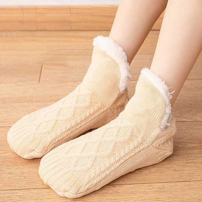 Plus Size Lamb Wool Warm Indoor Slipper Socks(2 Pairs) - Apricot - L - image 6