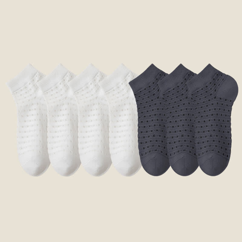 Hollow Mesh Ankle Socks(7 Pairs) - White*4+Dark Grey*3 - EU38-44(US5-11) - image 11