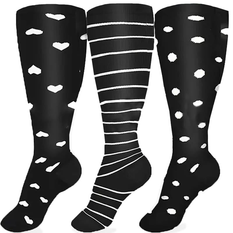 Plus Size White Stripes Compression Socks(3 Pairs) - image 7
