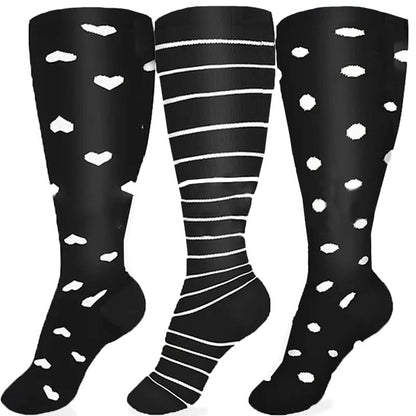 Plus Size White Stripes Compression Socks(3 Pairs) - image 7