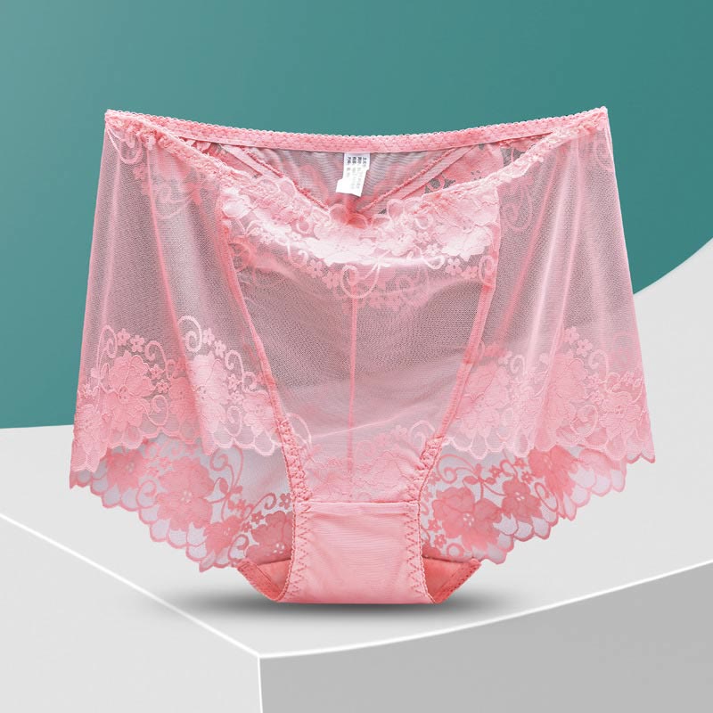 High-Waisted Hollow Lace Panty(5 Pairs) - Pink - 4XL - image 15