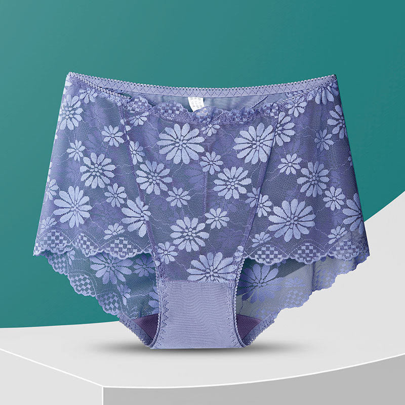 High-Waisted Floral Lace Panty(5 Pairs) - Purple - 4XL - image 20