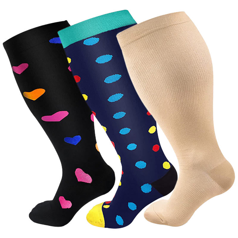 Plusock Skin Heart Dot Plus Size Compression Socks 2XL-7XL(3 Pairs) - image 12