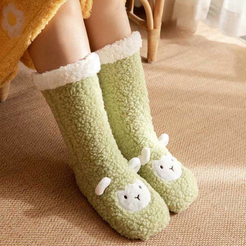 Lamb Design Coral Fleece Winter Slipper Socks - Green - EU36-42(US3-8.5) - image 10
