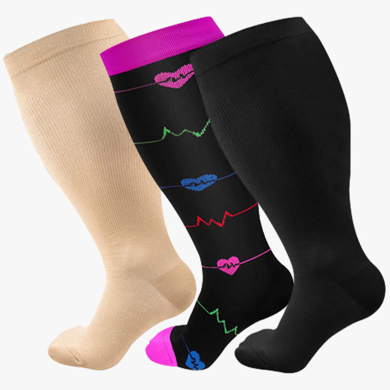 Purple Electrocardiogram Solid Plus Size Compression Socks 2XL-7XL(3 Pairs) - image 4