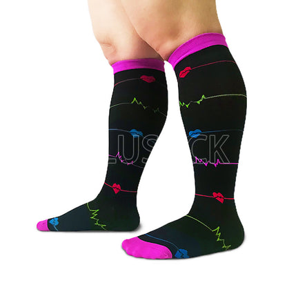 Purple Electrocardiogram Plus Size Compression Socks 2XL-7XL(3 Pairs) - image 5