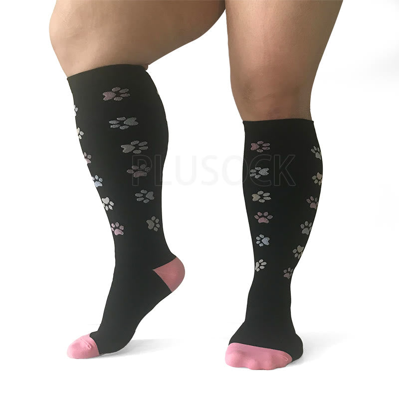 Plusock Pink Dog Footprints Plus Size Compression Socks 2XL-7XL(3 Pairs) - image 0