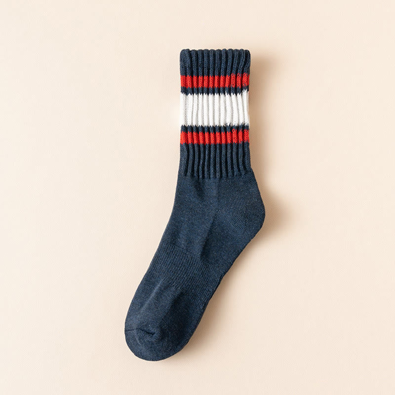 Plus Size Thickened Stripes Quarter Socks(7 Pairs) - Navy Blue - EU39-46(US6-12) - image 13