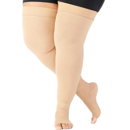 Plus Size Thigh High Open Toe Compression Socks(2 Pairs) - Nude - 7XL - image 1