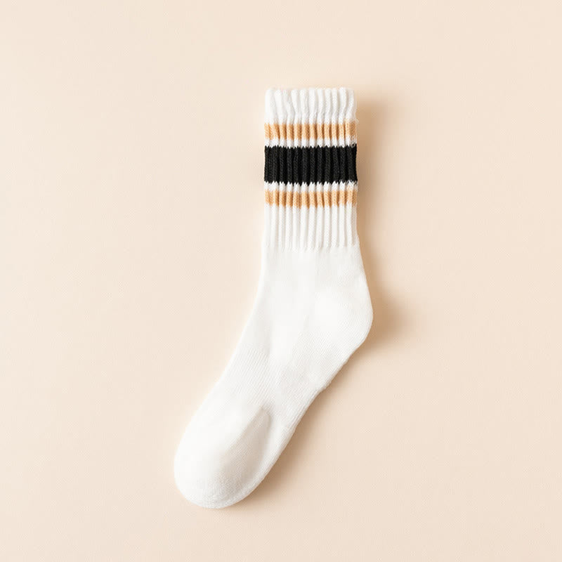 Plus Size Thickened Stripes Quarter Socks(7 Pairs) - White - EU39-46(US6-12) - image 10