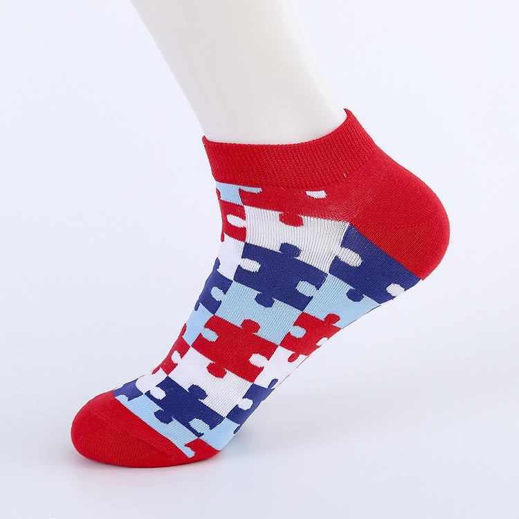 Plus Size Puzzle Ankle Socks(5 Pairs)