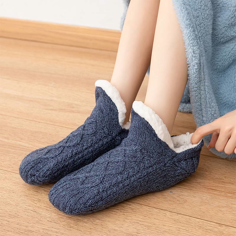 Plus Size Lamb Wool Warm Indoor Slipper Socks(2 Pairs) - Navy Blue - L - image 8