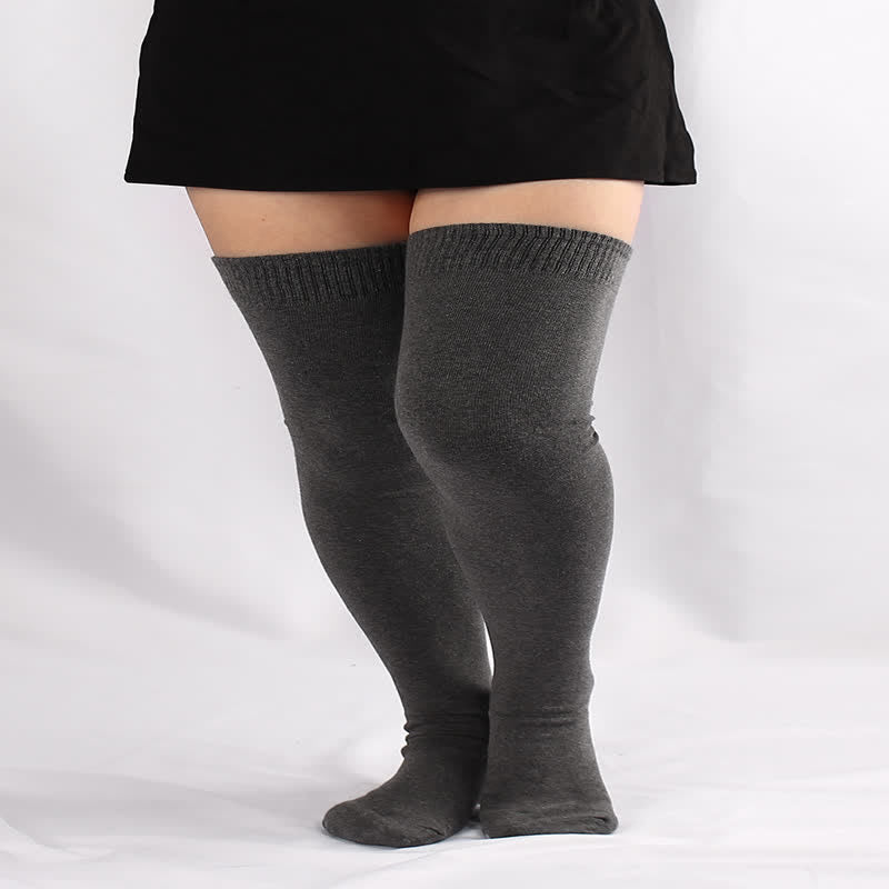 Dark Grey Thigh High Socks - Dark Grey - One Size - image 0