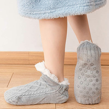 Plus Size Lamb Wool Warm Indoor Slipper Socks(2 Pairs) - Grey - L - image 3