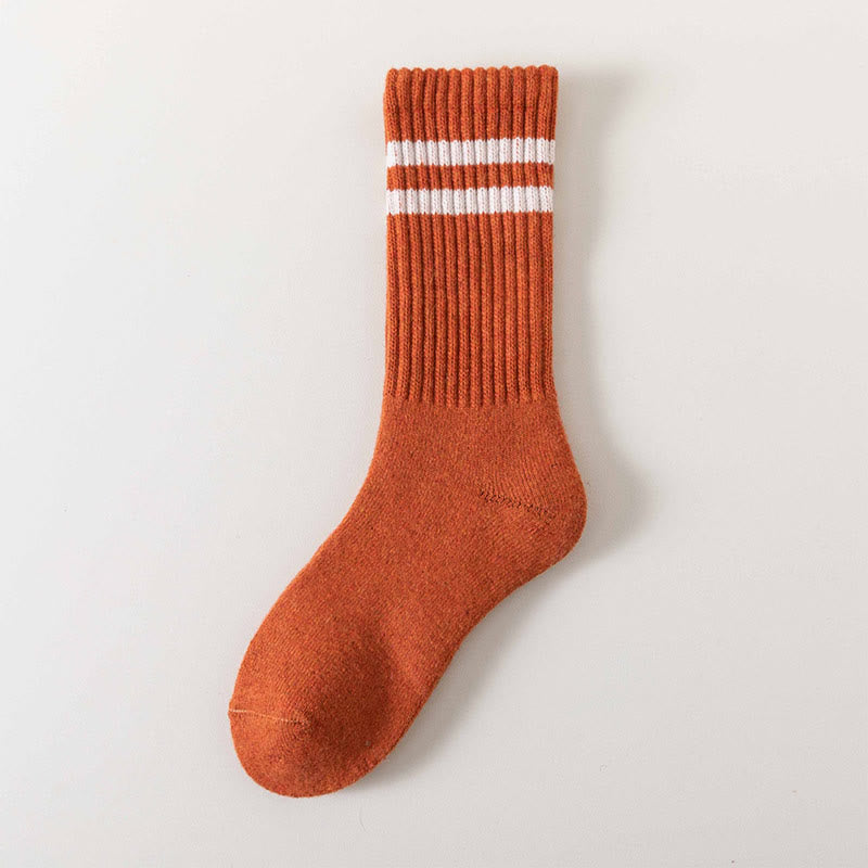 Plus Size Striped Warm Wool Quarter Socks(5 Pairs) - Orange - EU36-44(US3-10) - image 4