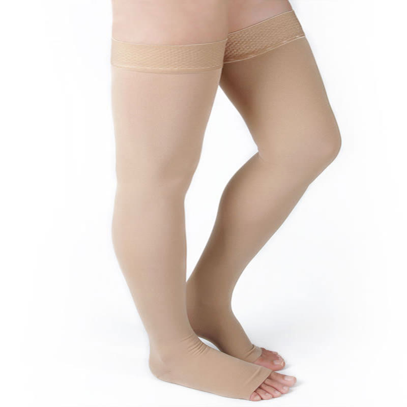 Plus Size Thigh High Open Toe Medical Compression Socks - Nude - 5XL - image 1