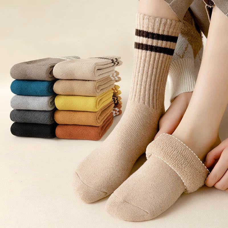 Striped Warm Wool Quarter Socks(5 Pairs) - image 2