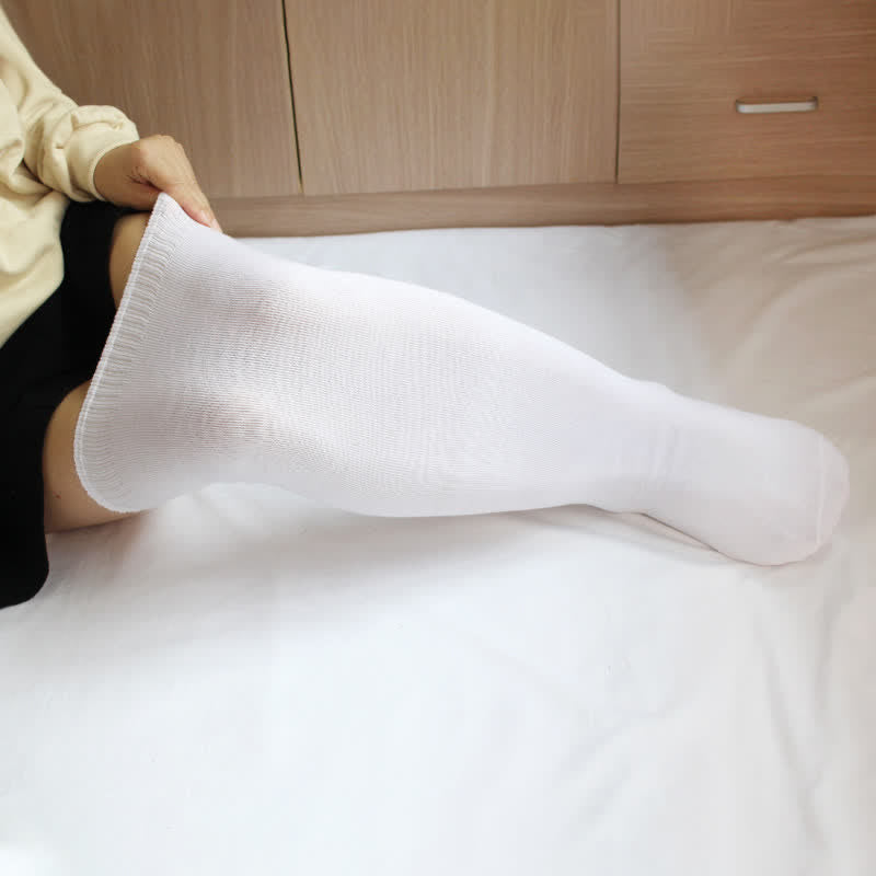 Cotton Thick Thigh High Socks - White - Normal - image 3