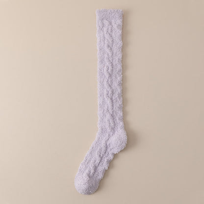 Coral Fleece Thermal Knee High Socks(5 Pairs) - Purple - Fits 220lbs - image 10