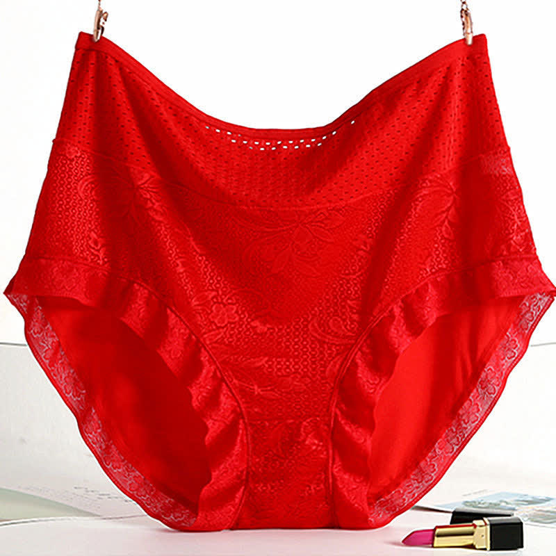 High-Waisted Thin Panty(5 Pairs) - Red - 5XL - image 13