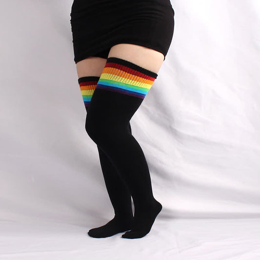 Plusock Black Rainbow Thigh High Socks - Black - One Size - image 0