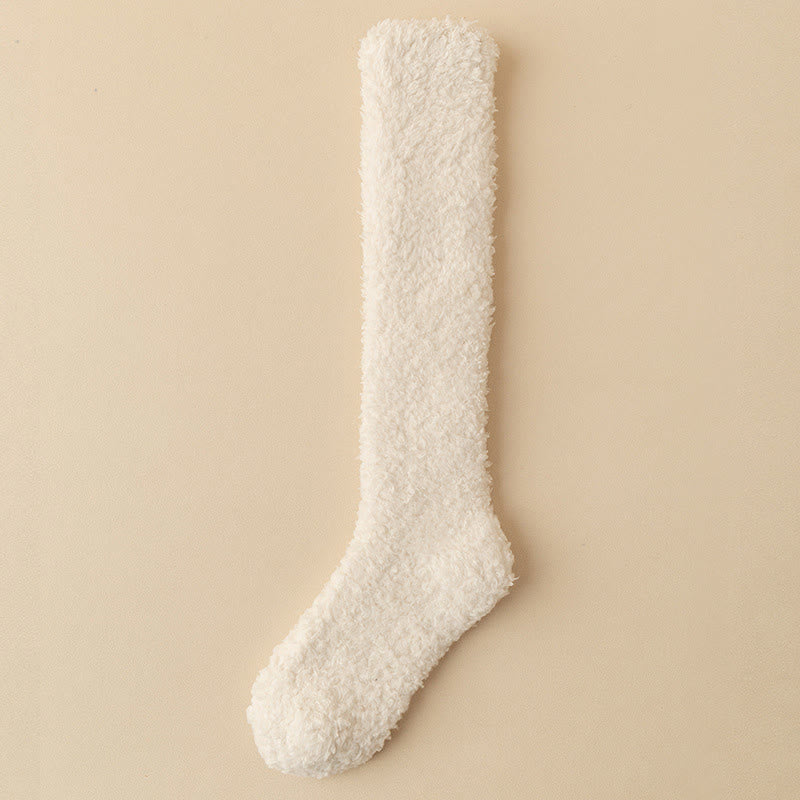 Plus Size Thickened Plush Knee High Socks(5 Pairs) - Beige - EU36-43(US3-9) - image 9
