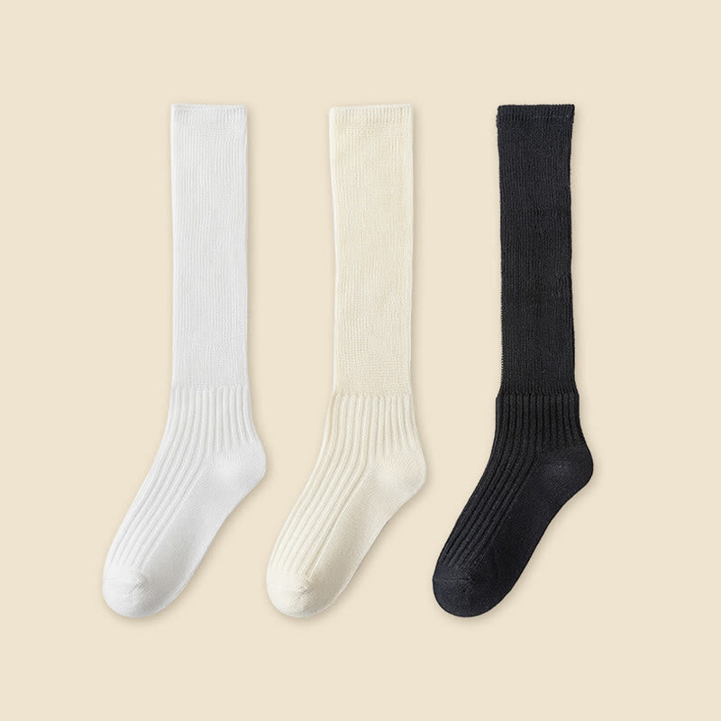 Solid Color Stylish Slouch Socks(3 Pairs) - White+Beige+Black - EU36-40(US3-7) - image 20