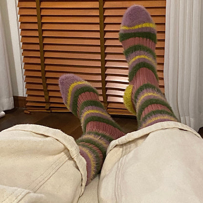 Color Block Furry Crew Socks(6 Pairs) - image 1