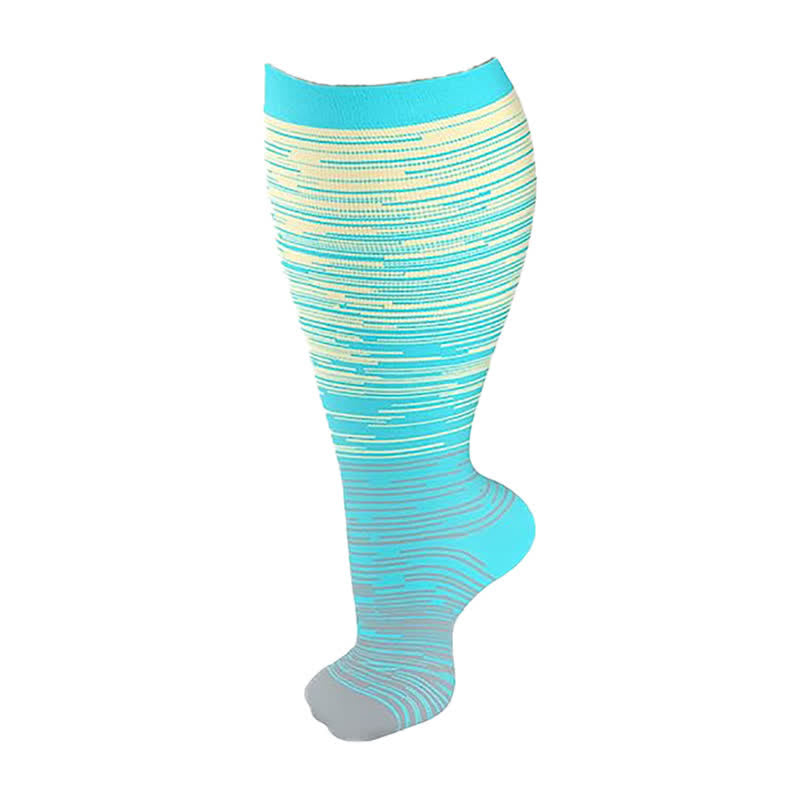 Plus Size Bright Stripe Compression Socks 2XL-7XL(3 Pairs) - Grey - 7XL - image 17