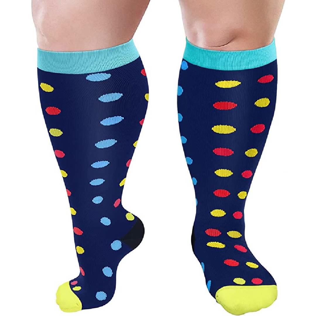 Colorful Pattern Plus Size Compression Socks 2XL-7XL(3 Pairs) - Blue - 7XL - image 7