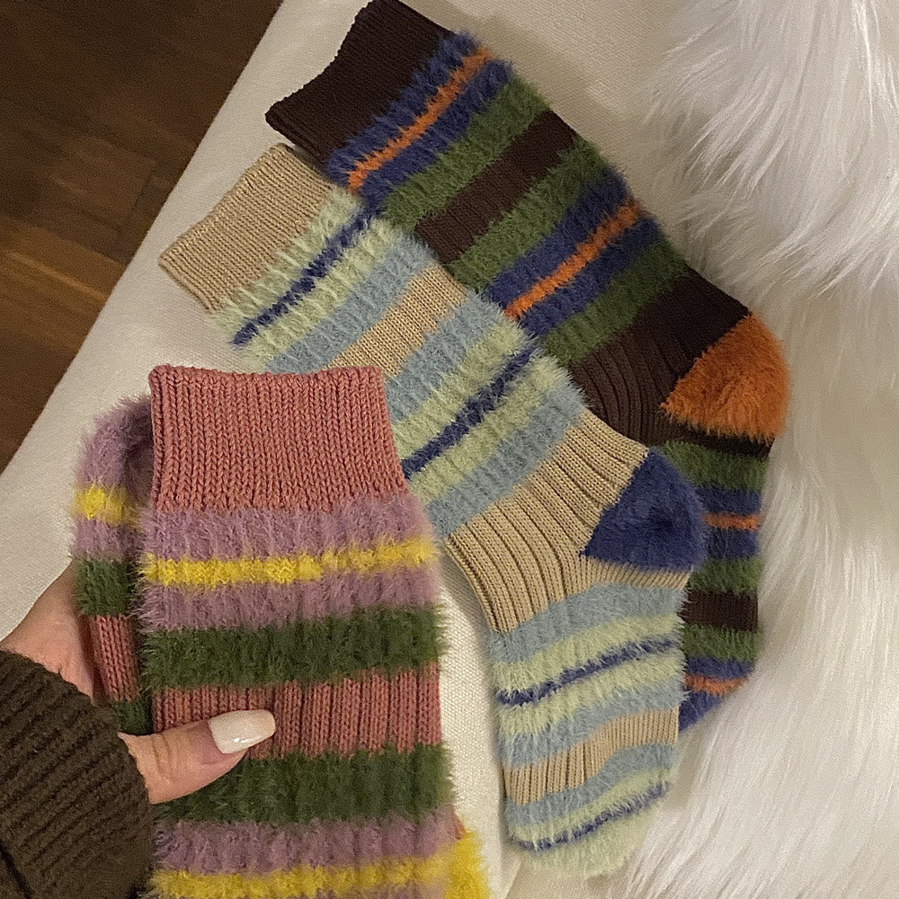 Color Block Furry Crew Socks(6 Pairs) - image 2